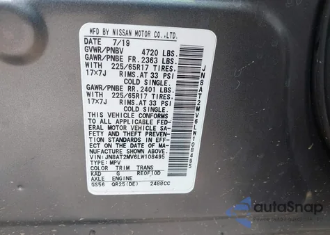 2020 Nissan Rogue Sv Intelligent Awd z USA, uszkodzony, nr VIN JN8AT2MV6LW108495